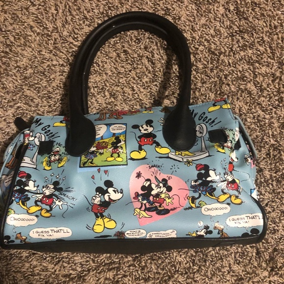 Disney Parks Retro Minnie & Mickey Mouse Comic Handbag Shoulder Lock & Key Purse - Picture 2 of 3